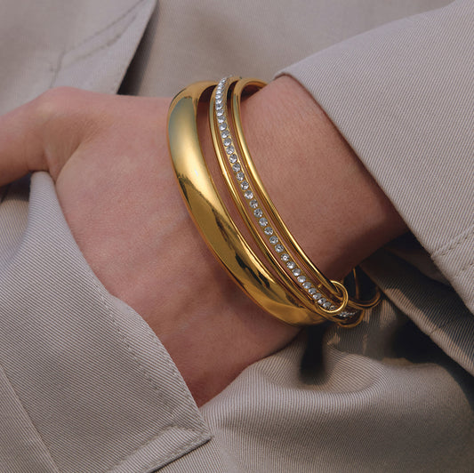 18K Gold PVD Stainless Steel Round Geometric Bangle for Women