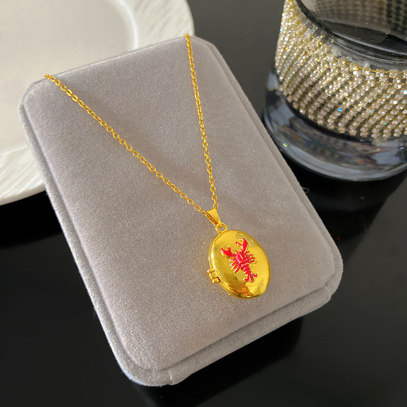 Vintage Enamel Drip Oil Oval Heart Brass Pendant Titanium Steel Necklace Cable Chain