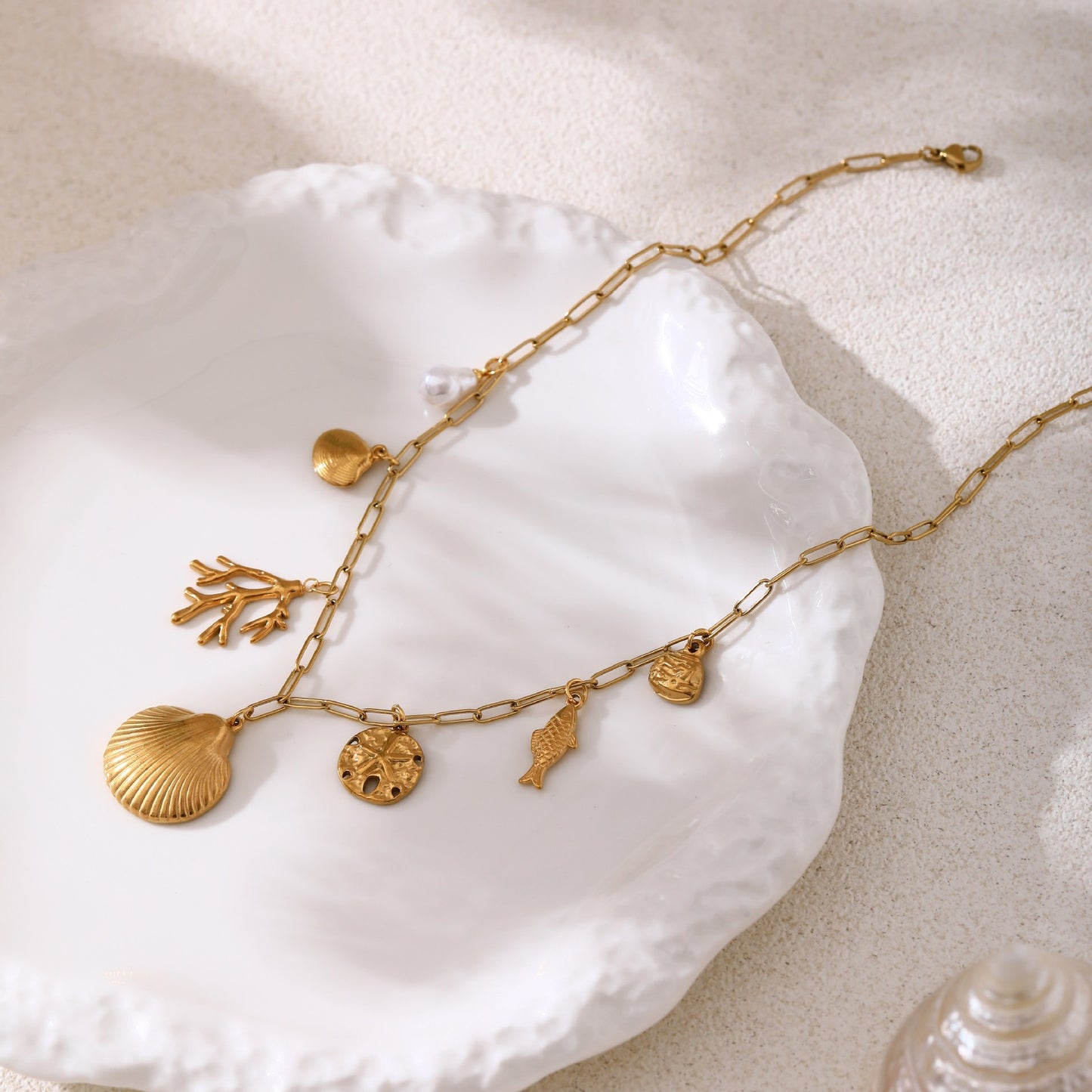 Beach Style 18K Gold Plated Stainless Steel Shell Fish Irregular Necklace