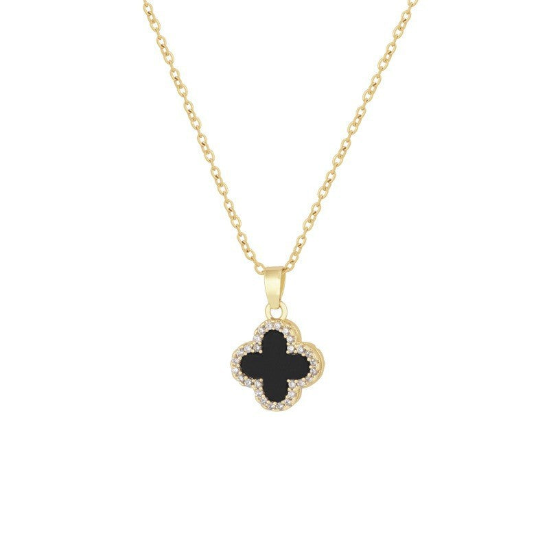 Elegant Four-Leaf Clover Pendant Necklace for Women in Titanium Steel with Plated Finish, Minimalist Clavicle Chain for Summer Layering