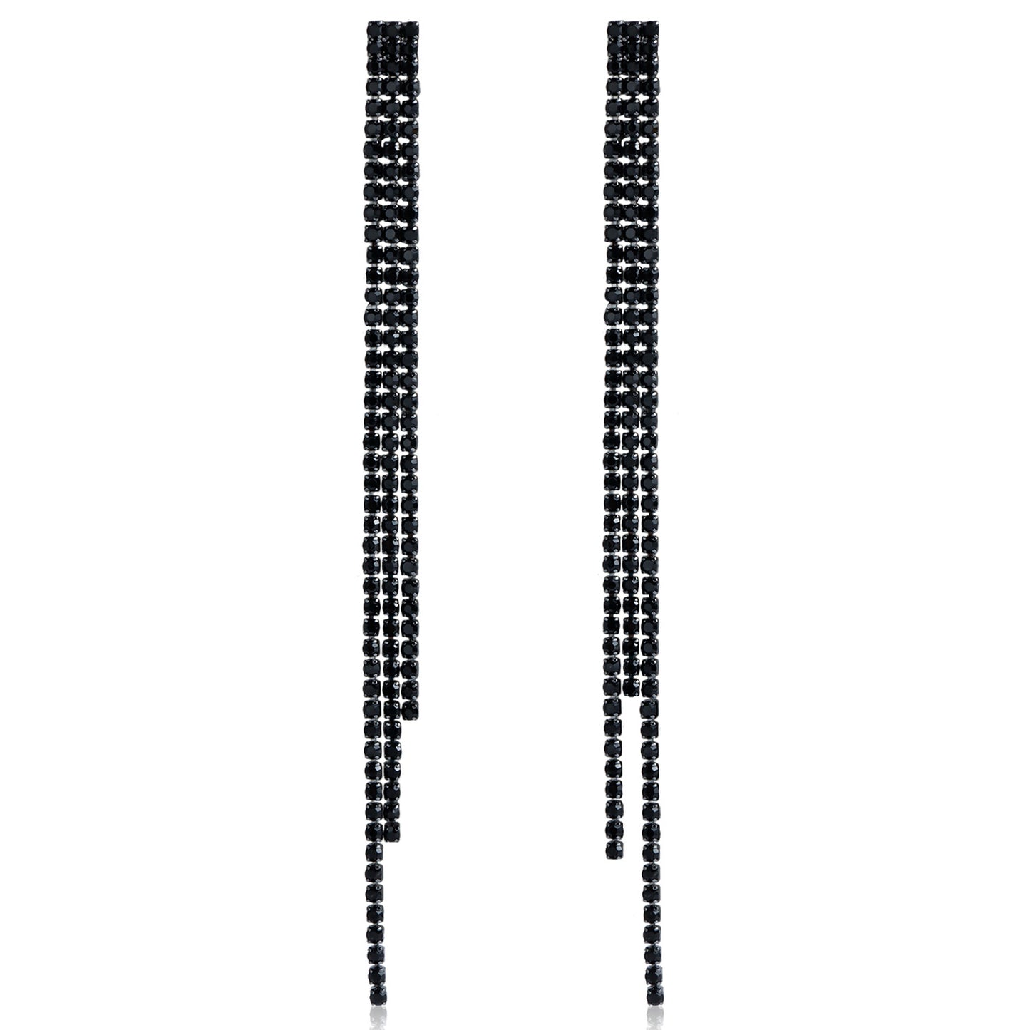 Geometric Black Sparkling Claw Chain Tassel Earrings for Women with Rhinestone Accents and Plated Finish
