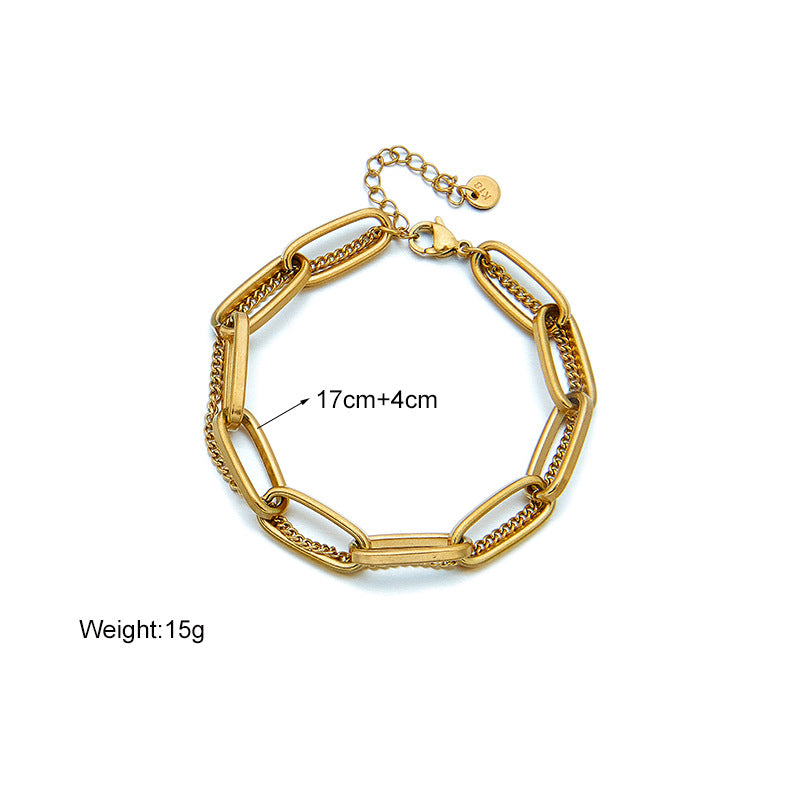 Minimalist Vintage-Inspired Stainless Steel Plated Double-Layer Stackable Bracelet for Women