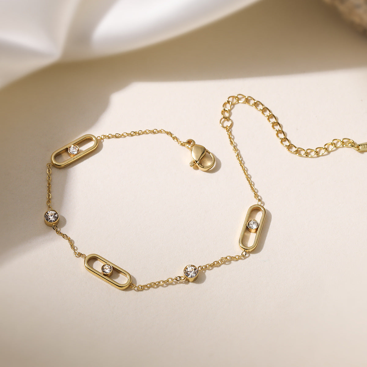 Minimalist 18K Gold Plated Geometric Stainless Steel Necklace with Cubic Zirconia for Women