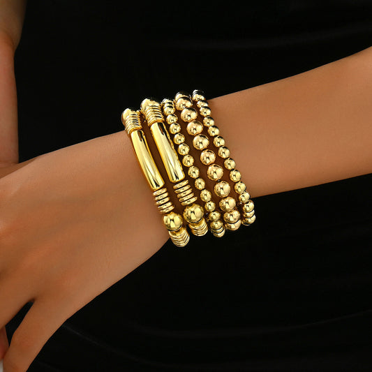 Pulsera de cuentas geométricas multicapa de moda OL, bañada en oro de 18 quilates, para mujer