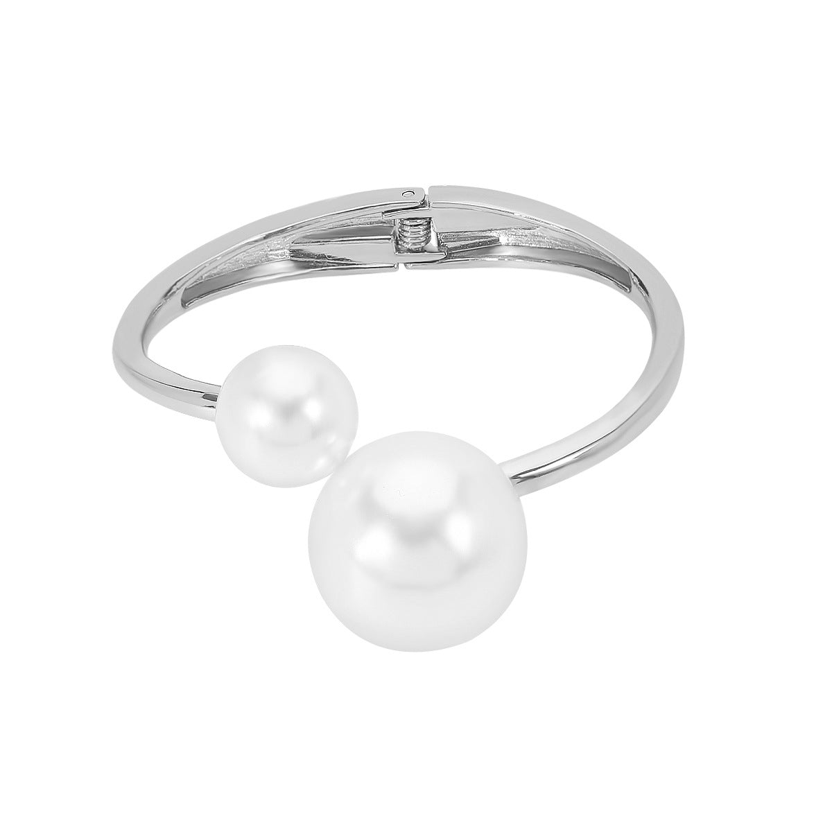 Bracciale rigido geometrico irregolare dolce e grintoso con base in lega galvanizzata, catena a serpente intarsiata di perle, design con apertura elastica