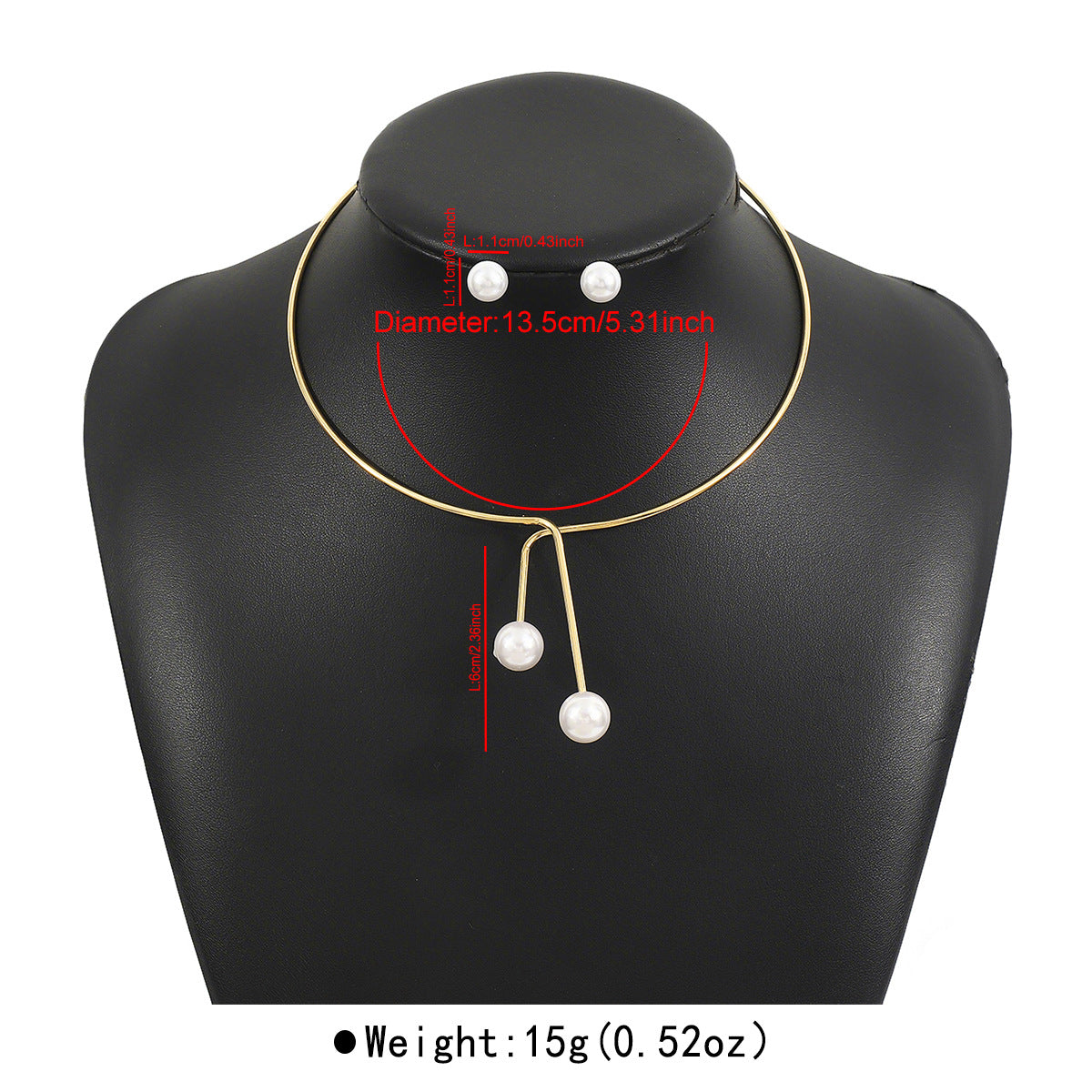 Minimalist Geometric Pearl-Style Pendant Necklace and Earrings Set for Women with Electroplated Iron Base