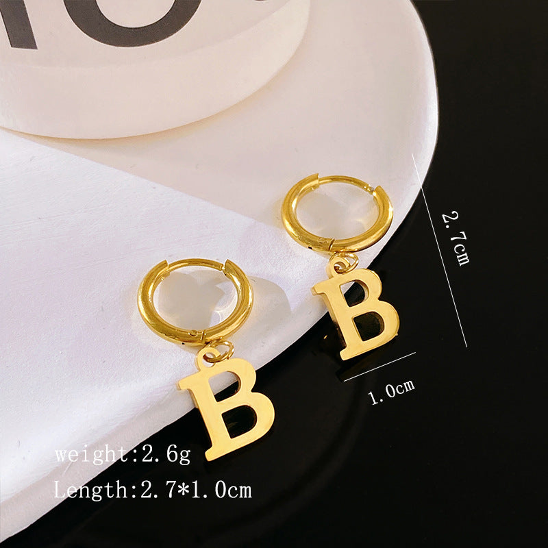 Minimalist Luxury Letter Brass Plated Earrings with Stainless Steel Posts for Women