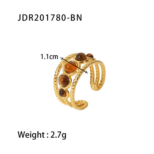Anillo de ojo de tigre geométrico para mujer en acero inoxidable con acabado chapado, accesorio de moda minimalista