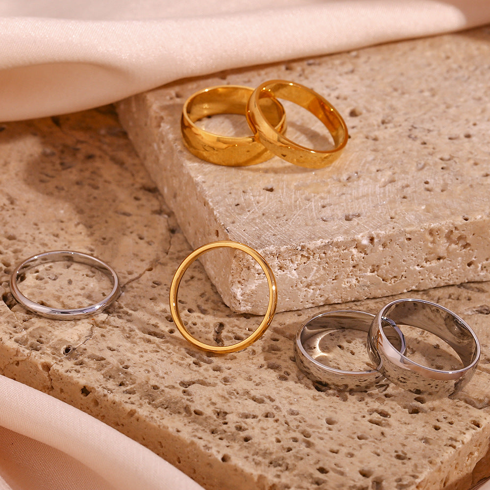 Minimalist Geometric Stainless Steel Ring with 18K Gold Plating for Women