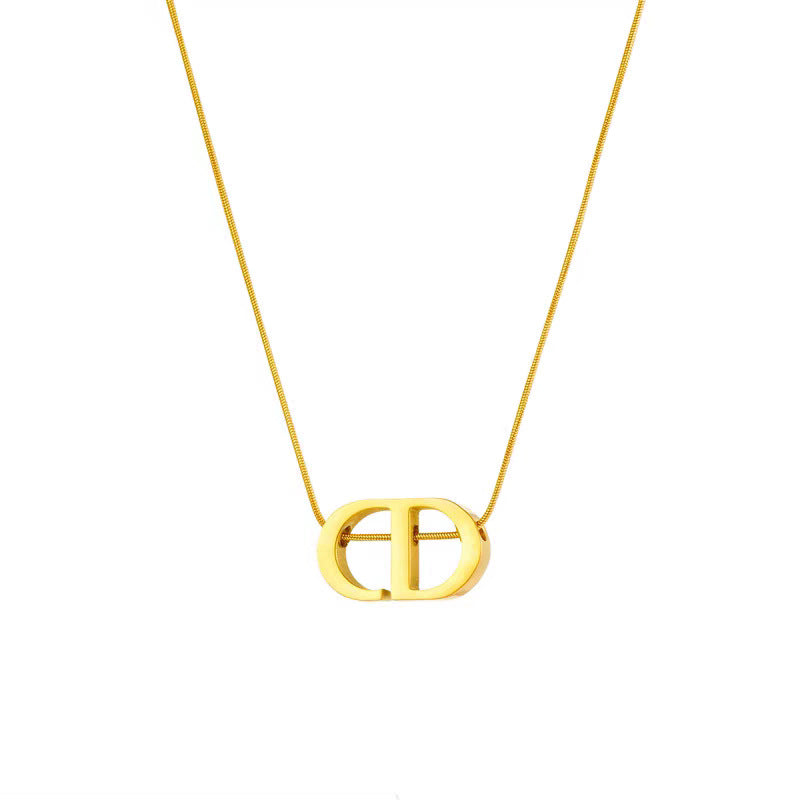 Minimalist Titanium Steel Letter Geometric Pendant Necklace for Unisex