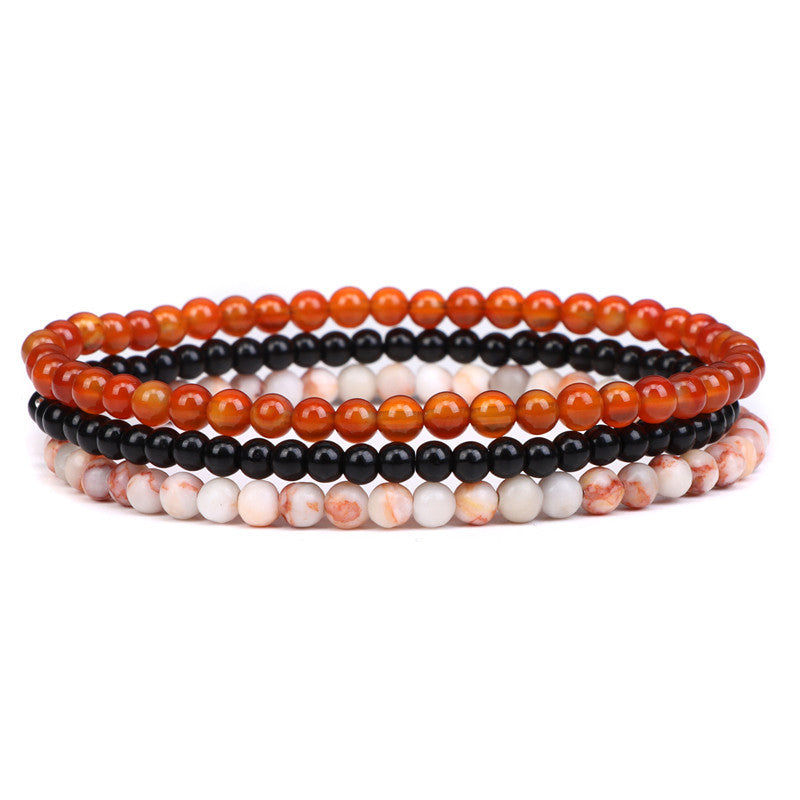Vintage Minimalist Geometric Agate Beaded Bracelet Unisex Elastic Stretch Handmade Jewelry Set