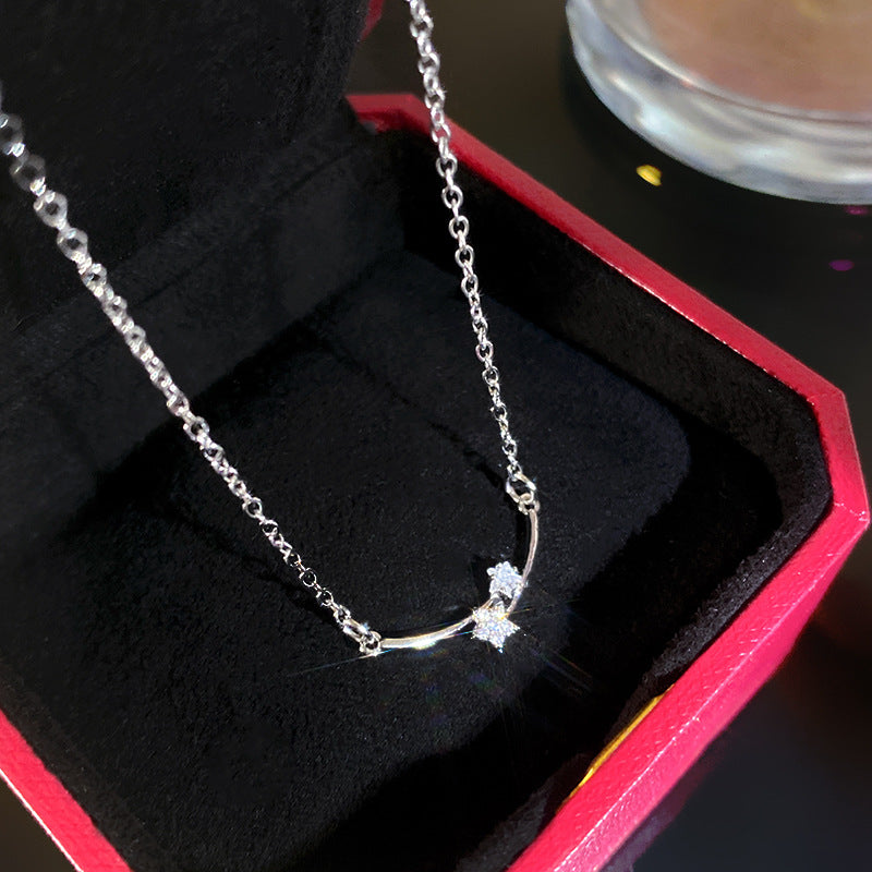 Minimalist Sweet Heart Full Cubic Zirconia Plated Titanium Steel Necklace with Brass Pendant Cable Chain Unisex