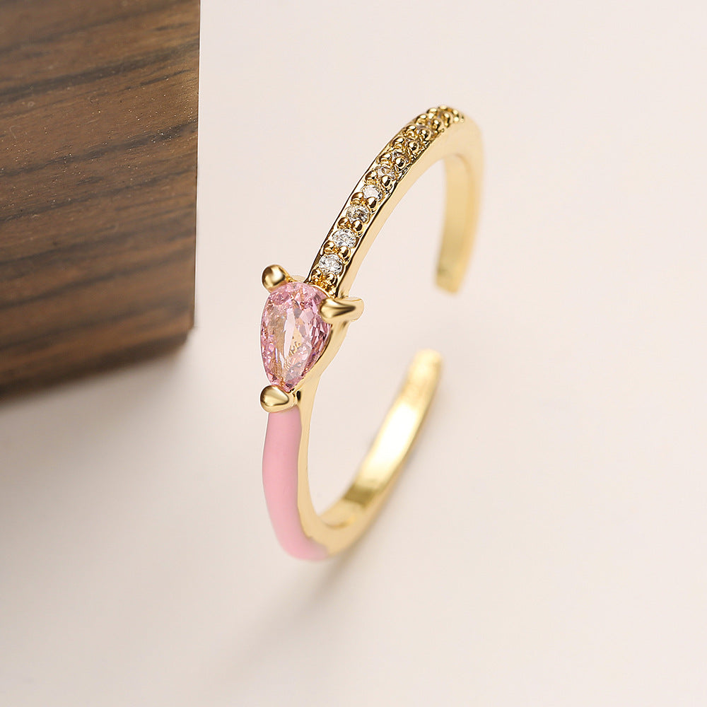 Anello da donna minimalista geometrico in rame placcato oro 18K con finitura smaltata