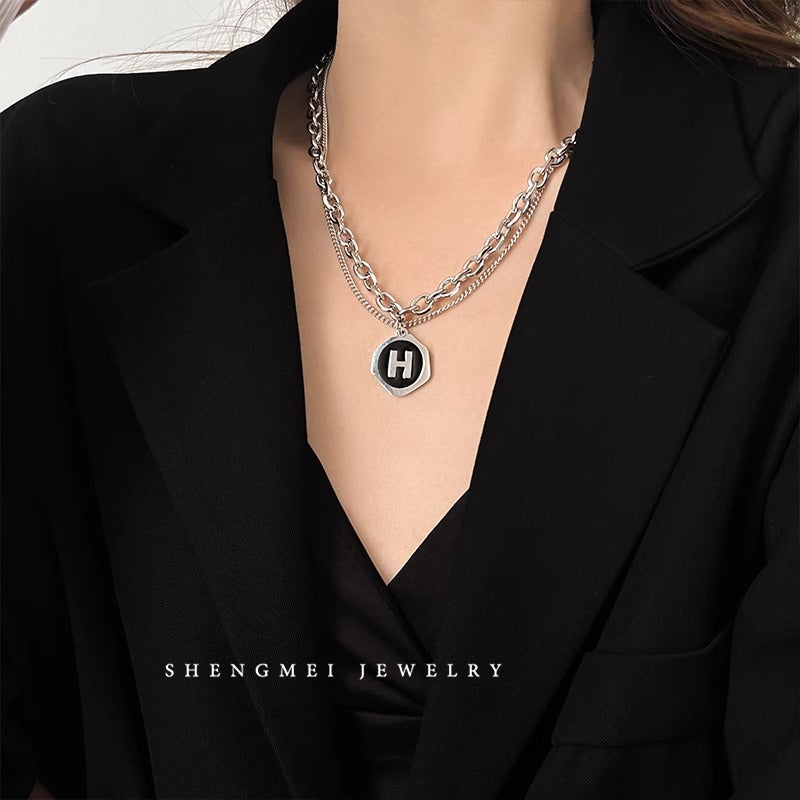 Hip Hop Style H-Shaped Pendant Necklace in Titanium Steel with Plated Finish for Unisex Wear