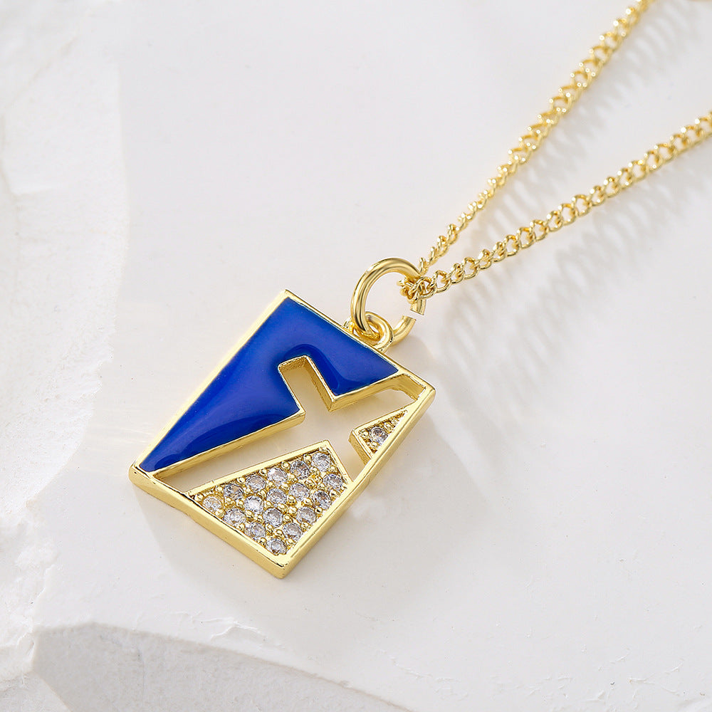 Minimalist Geometric Copper Pendant Necklace with 18K Gold Plating and Enamel Finish for Women