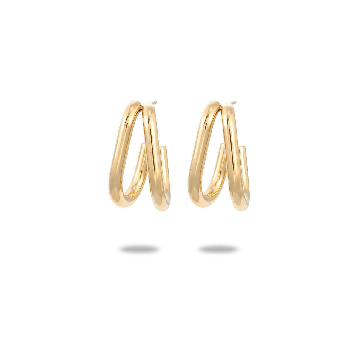 Pendientes de mujer de diseño geométrico con doble forma de C en acero inoxidable con baño de oro blanco de 18 quilates