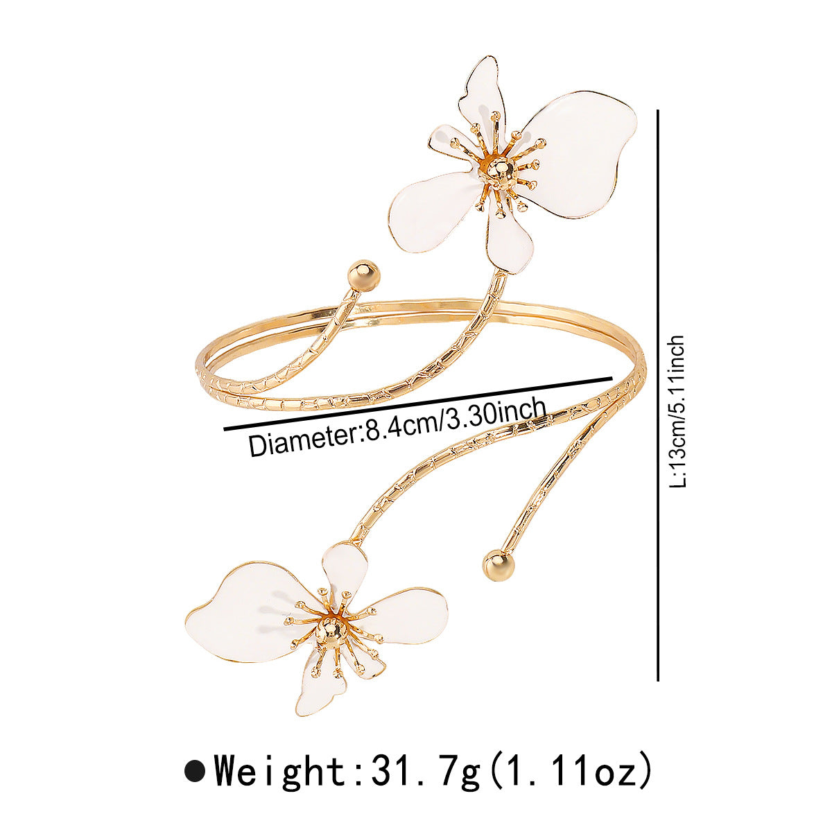 Elegante Bracciale Rigido in Ferro Smaltato a Forma Floreale da Donna con Design Circolare Aperto