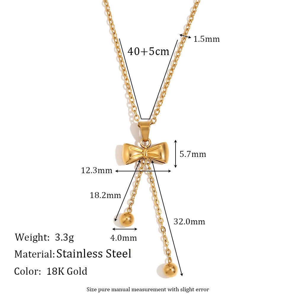 Minimalist Fashion Bow Knot Stainless Steel Necklace for Women with 18K Gold Plating