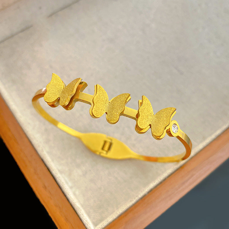 Minimalist 18K Gold Plated Matte Butterfly Titanium Steel Bracelet