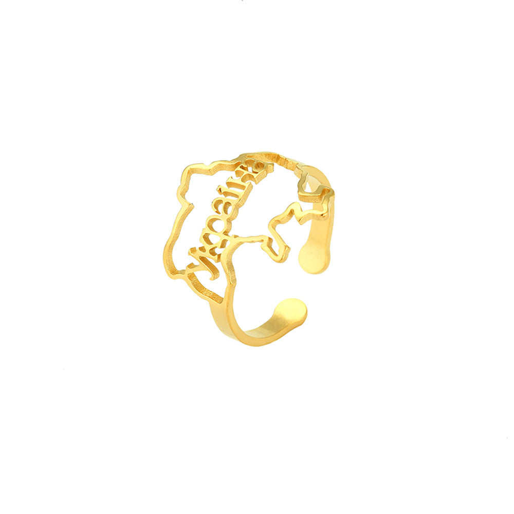 Anello da donna alla moda placcato oro in acciaio inossidabile con cuore aperto e design geometrico