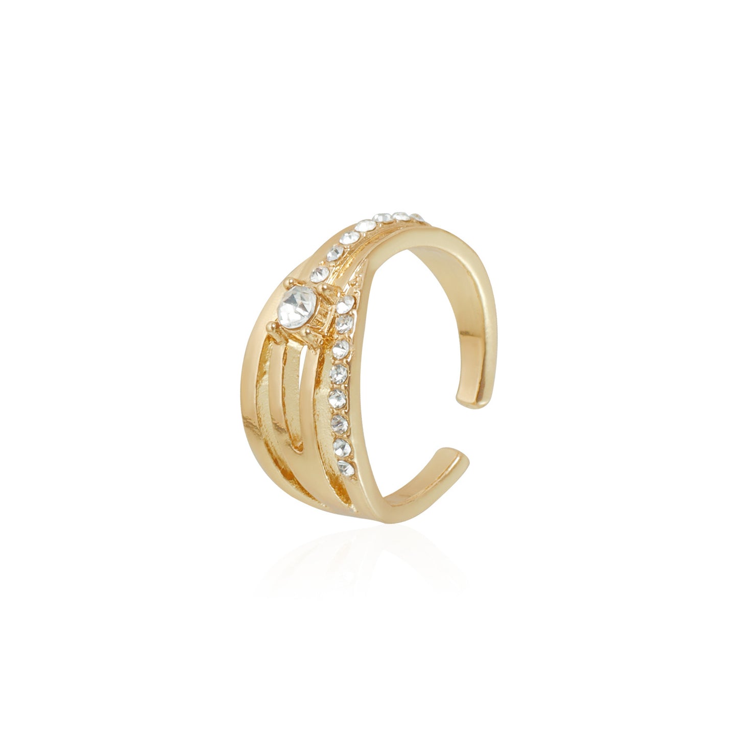 Minimalist Geometric Rhinestone Plated Alloy Adjustable Ring for Women