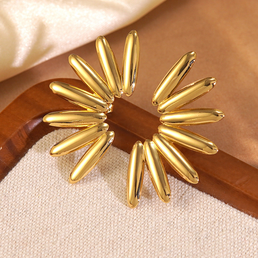Exaggerated Hollow Fan-Shaped Geometric Stainless Steel Earrings for Women