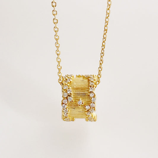 Collana Minimalista con Catena a Sfera di Perline Rotanti Geometriche in Argento Sterling 925 Placcato Oro 18K