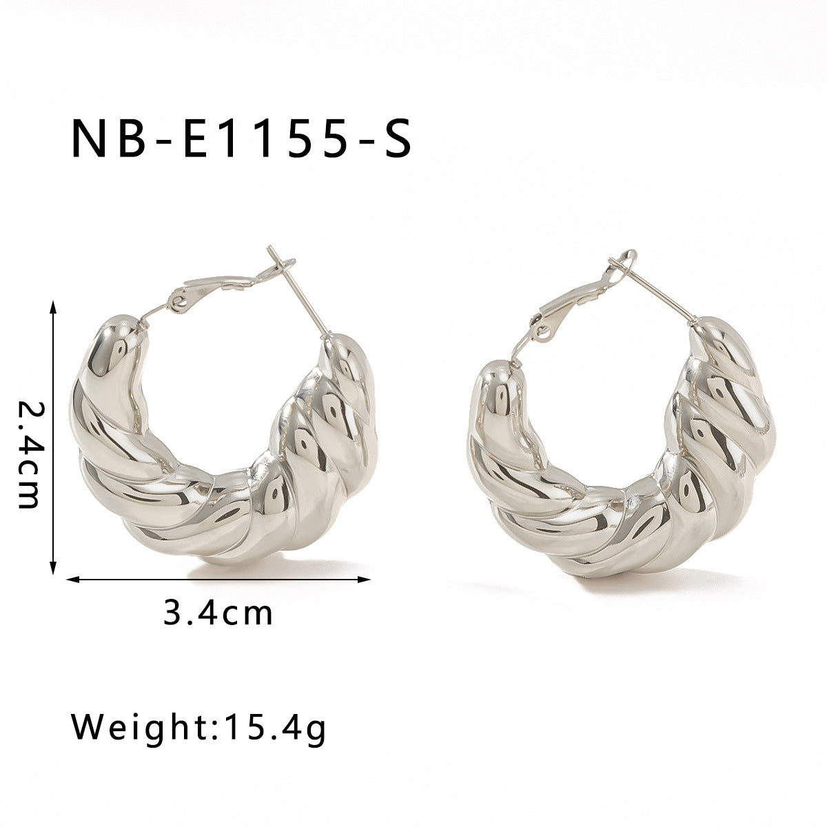 Orecchini a cerchio minimalisti in acciaio inossidabile lucido con texture a croissant geometrica da donna