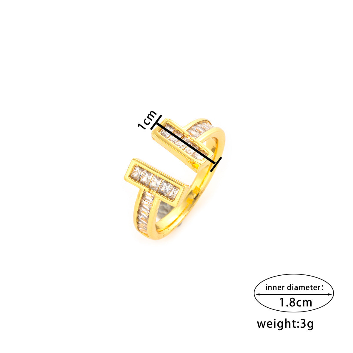 Light Luxury Heart-Shaped Adjustable Open Ring in Copper with 18K Gold Plating and Zircon Accents
