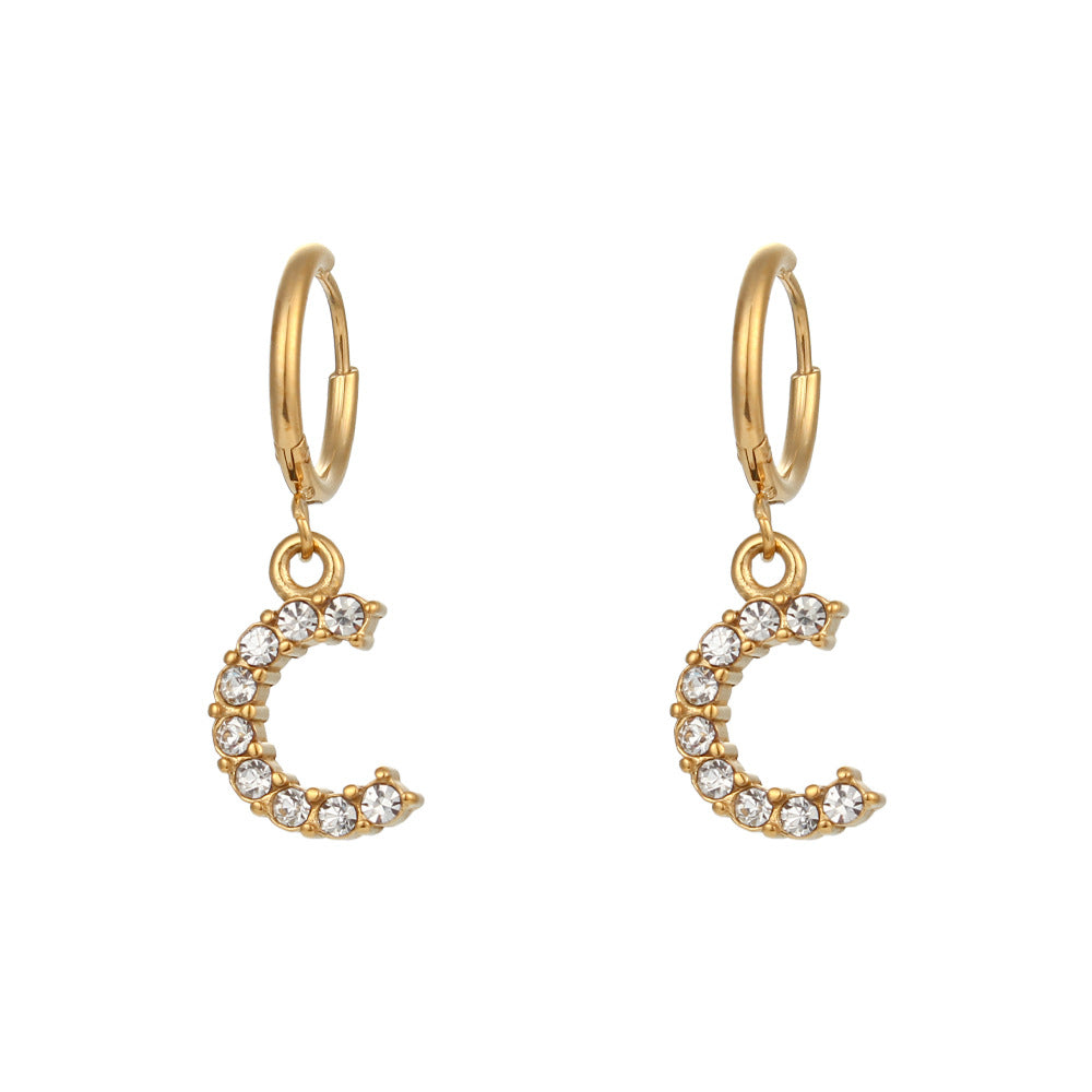 Minimalist Fashion Letter Earrings for Women Stainless Steel with 18K Gold Plating and Micro-Pave Zirconia