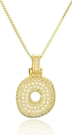 14K Gold Plated Brass Letter Pendant Necklace with Cubic Zirconia Inlay Box Chain for Women