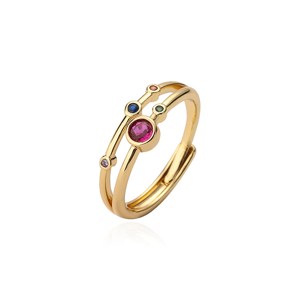 Fashion Minimalist Geometric Butterfly Leaf Floral Open Ring for Women in Brass with Real Gold Plating and Zircon Inlay