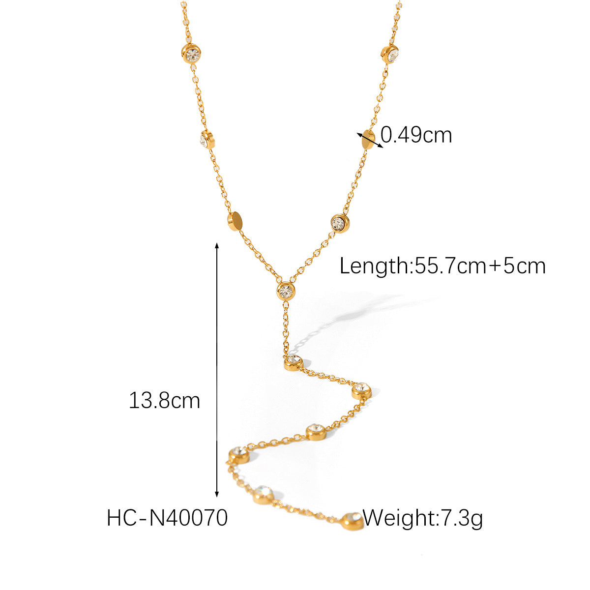 Collana con ciondolo geometrico minimalista in acciaio inossidabile placcato oro 18 carati e strass, design a nappa a Y per donna