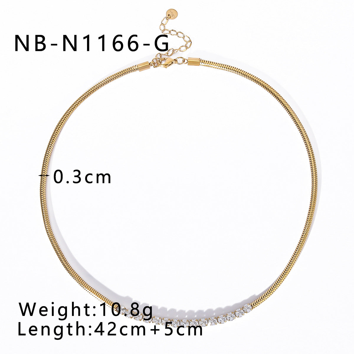 Minimalist Geometric Stainless Steel Snake Chain Necklace with Zircon Inlay for Women