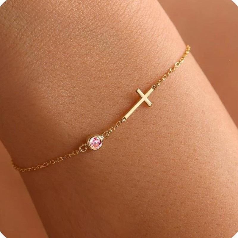 Elegant 18K Gold Plated Stainless Steel Cross Geometric Bracelet for Women