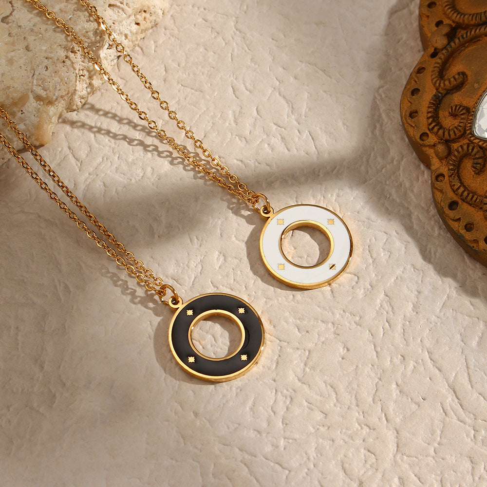 Collana da donna con ciondolo rotondo in acciaio inossidabile smaltato lucido geometrico minimalista