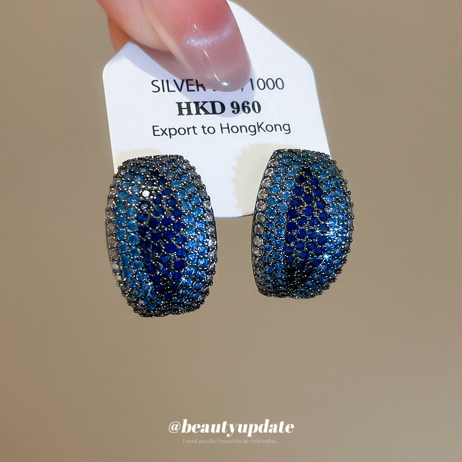Orecchini a perno geometrici vintage a forma di C in zircone da donna in acciaio inossidabile con base in rame