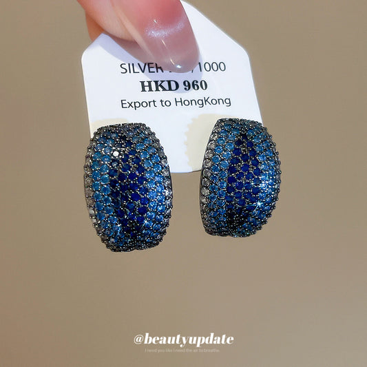 Pendientes de tuerca geométricos vintage en forma de C con circonitas para mujer de acero inoxidable con base de cobre
