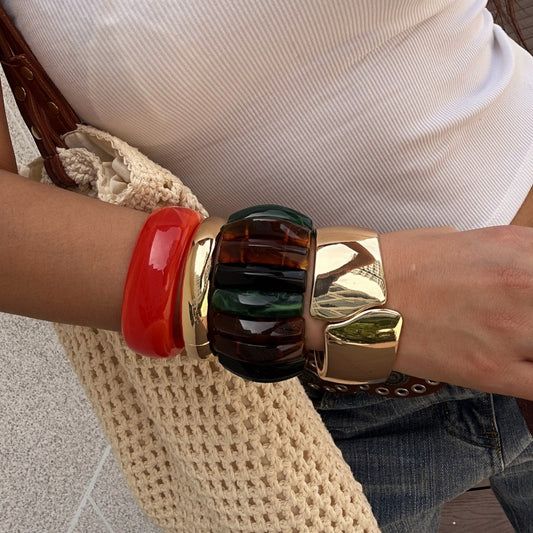 Vintage Geometric Alloy and Resin Plated Wide Cuff Bracelet