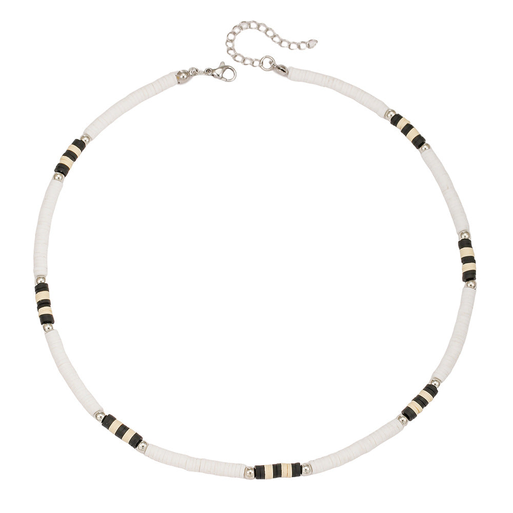 Casual Geometric Round Handmade Resin Choker Necklace with Glass Beads Cable Chain for Unisex