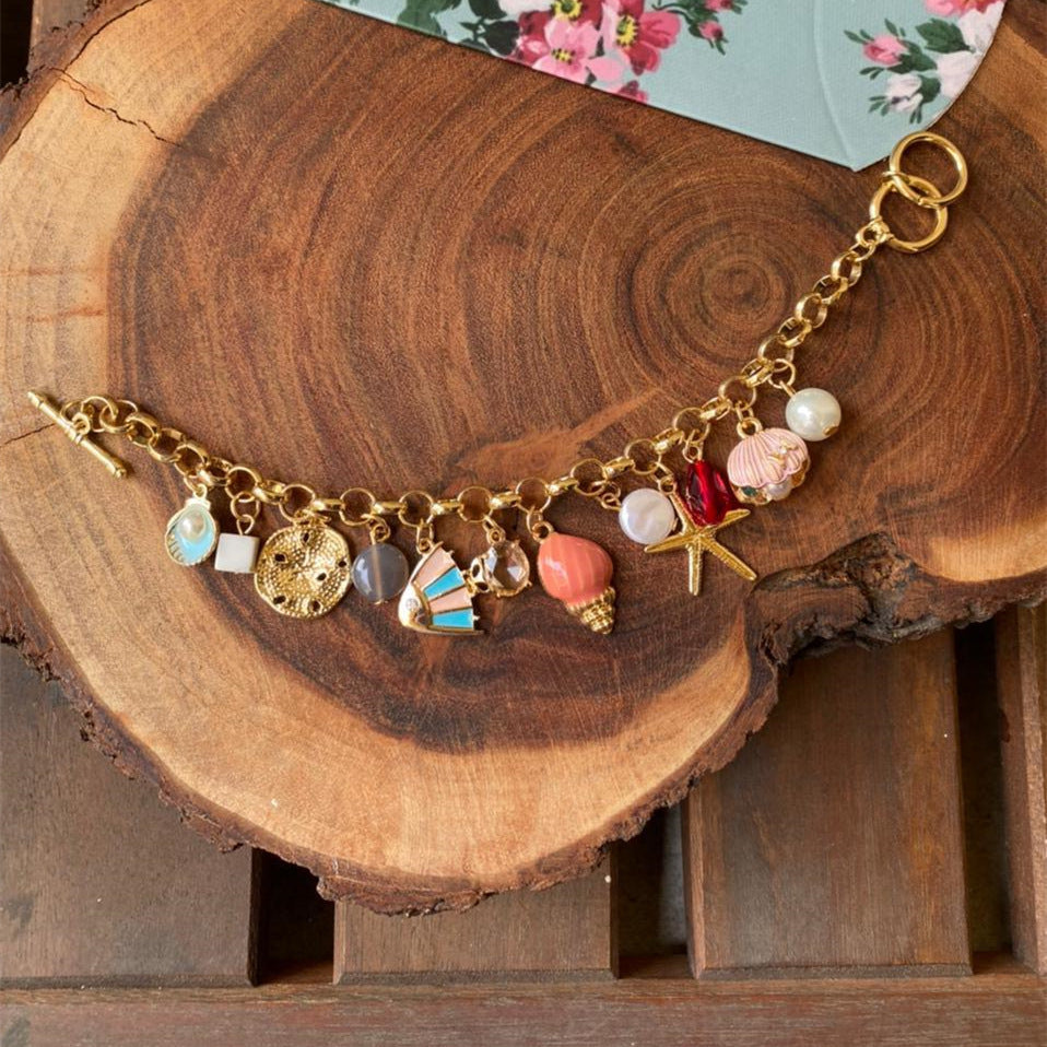 Sweet Gold Plated Brass Star Animal Pearl Shell DIY Charm Bar Pendant
