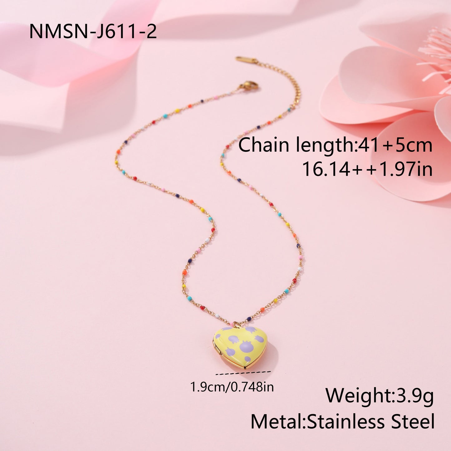 Cute Dopamine-Inspired Heart and Fruit Pendant Necklace in Stainless Steel with Gold Plating, Fashionable Minimalist Jewelry for Women
