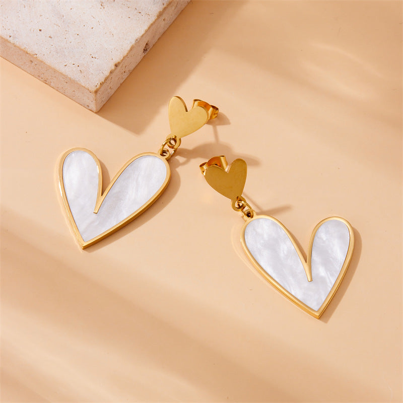 Vintage Minimalist Plated Stainless Steel Heart Pendant Earrings