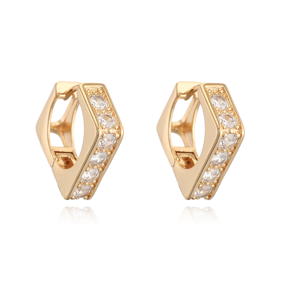 Orecchini da donna geometrici in rame placcato oro 18 carati con intarsi in zircone, design minimalista e alla moda