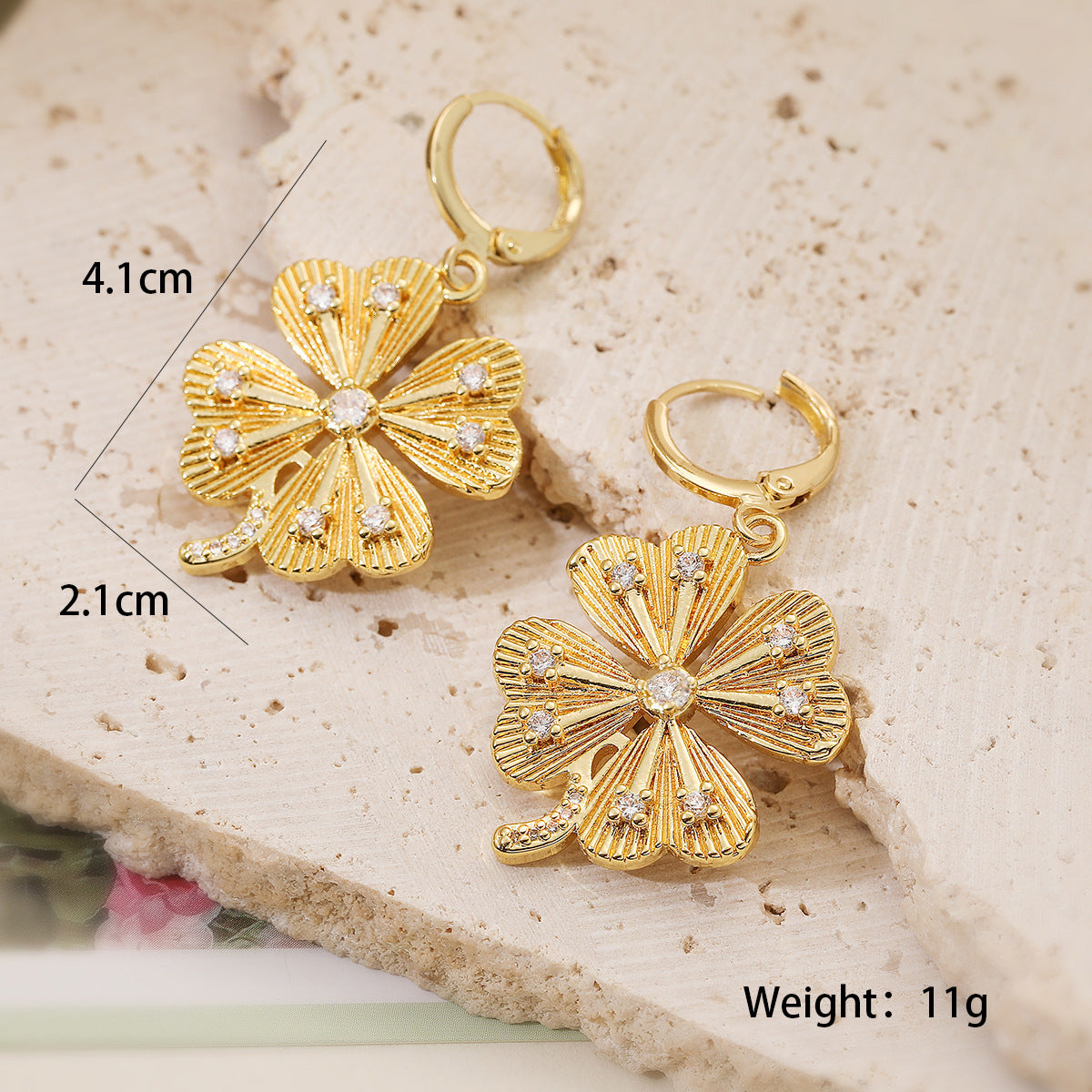 Minimalist Leaf Micro-inlay Cubic Zirconia Brass Necklace and Earring Set for Women with Cable Chain