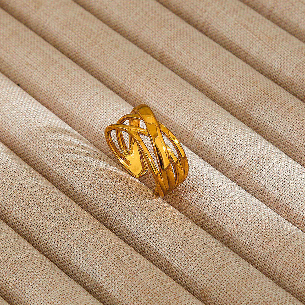 Minimalist Geometric Flower-Shaped Titanium Steel Ring with Plating Finish for Women, Adjustable Open Band Fashion Ring