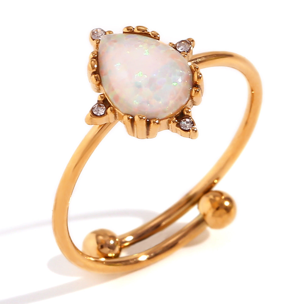 Fashionable Adjustable Stainless Steel Ring with 18K Gold Plating for Women, Heart-Drop-Geometric Shape, Office Chic Style