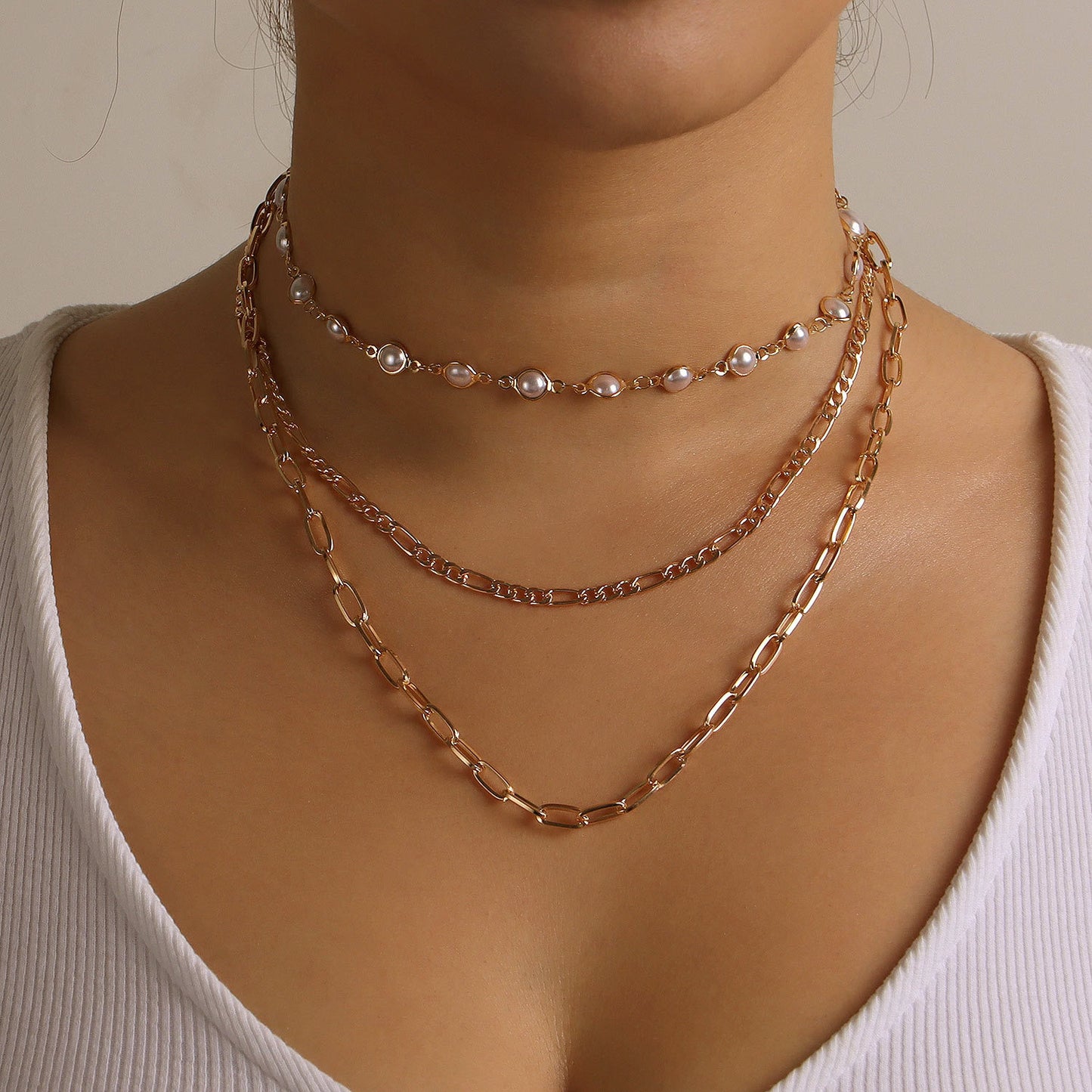 Minimalist Pearl Pendant Necklace for Women with Alloy Chain and Plated Finish Multi-Layer Fashion Jewelry