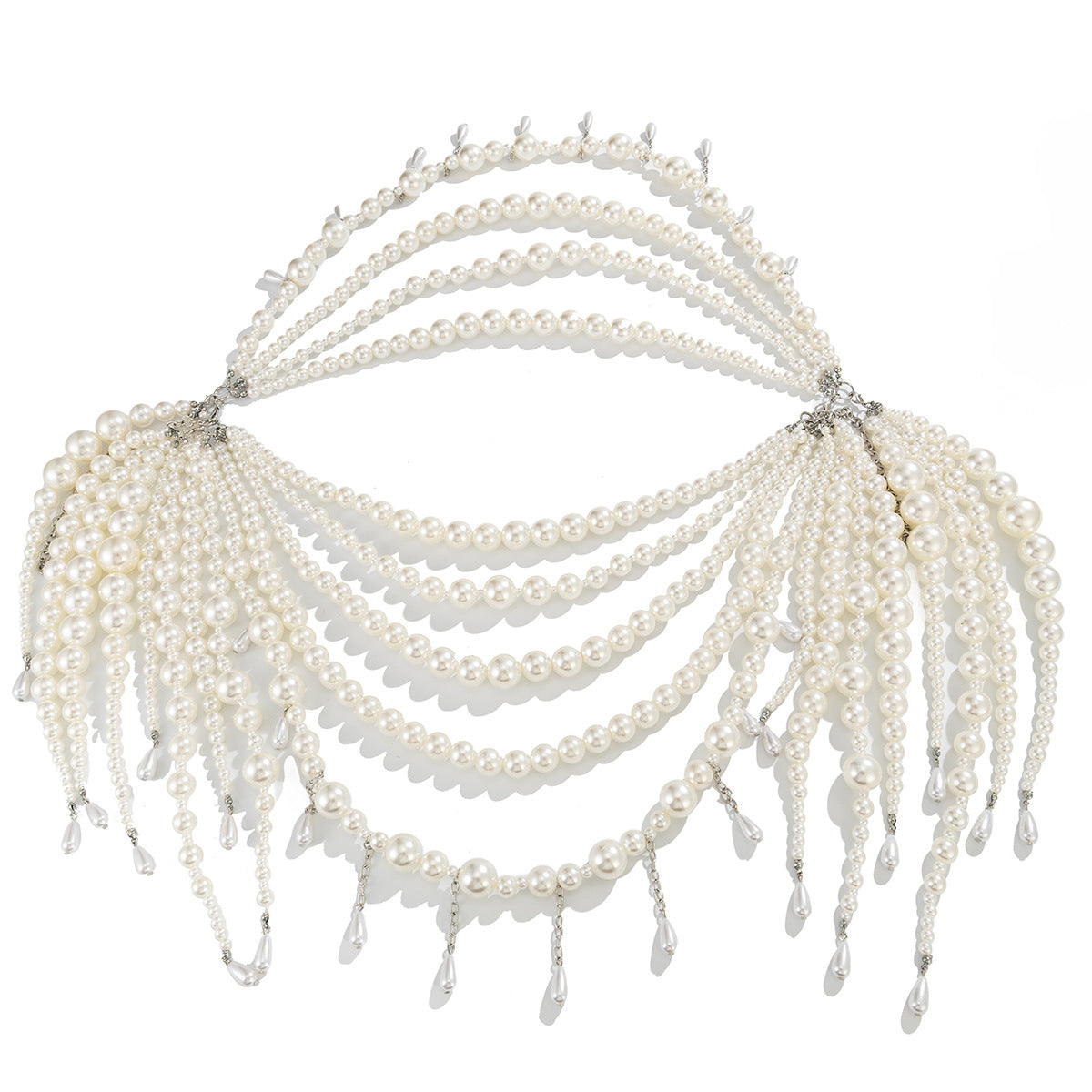 Fashion Imitation Pearl Multi-layer Beaded Body Chain with Tassel for Women