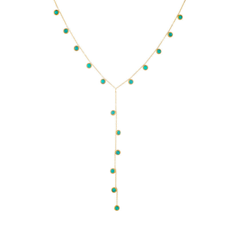 Minimalist Elegant Y-Shape Round Teardrop Stainless Steel Plated Tassel Necklace for Women